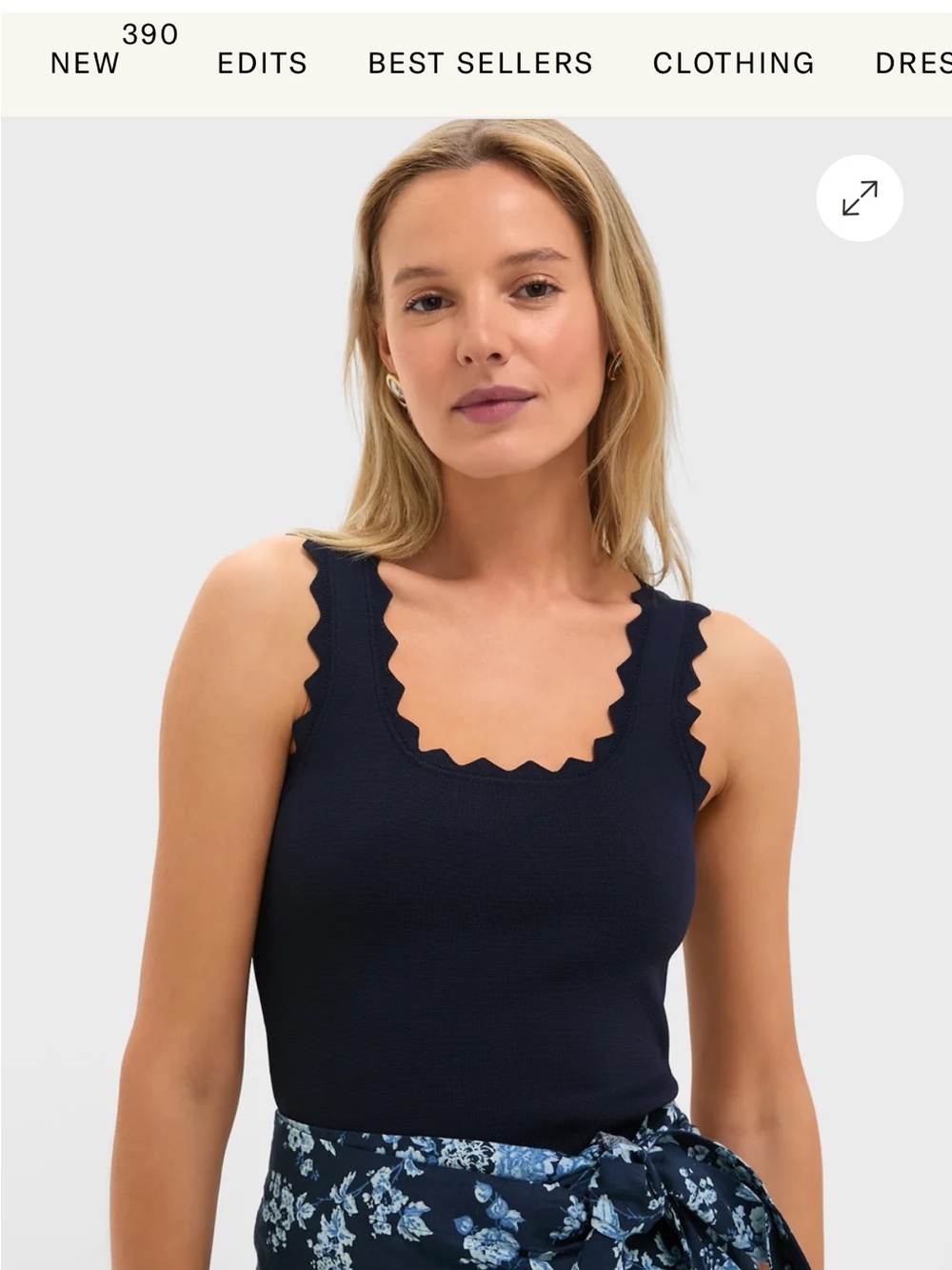 Navy Ric Rac Compression Tank, XS - Picture 6 of 10
